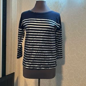 Women’s j. Crew 3/4 sleeve blue and silver striped top size XS